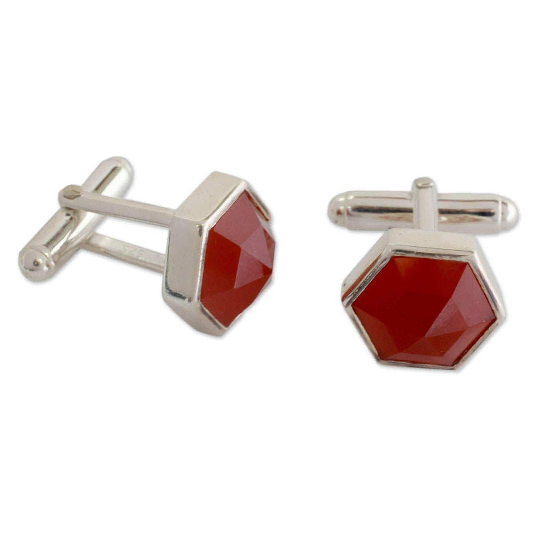 Modern Sterling Silver and Carnelian Cufflinks - Be a Star