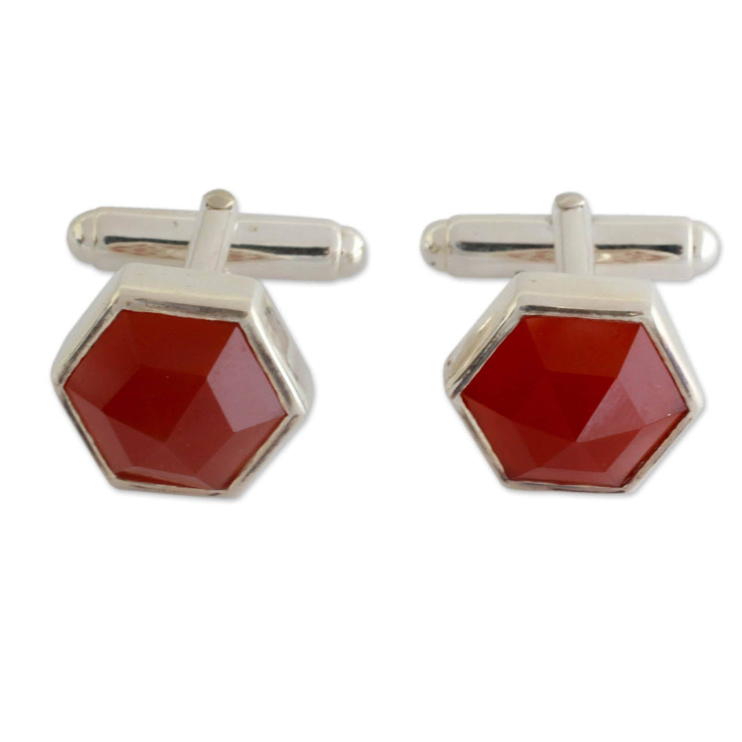 Modern Sterling Silver and Carnelian Cufflinks - Be a Star