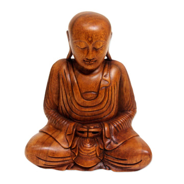 Hand Carved Wood Buddha Statuette from Bali - Samadhi Buddha