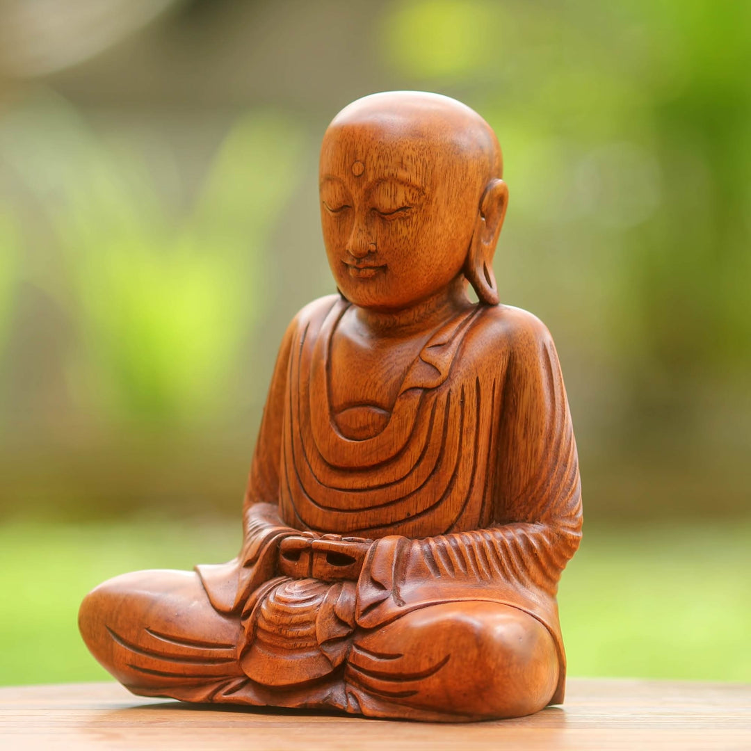 Hand Carved Wood Buddha Statuette from Bali - Samadhi Buddha
