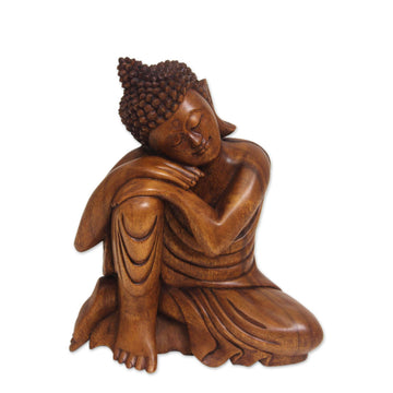 Balinese Hand-Carved Wood Buddha Statuette - Relaxing Buddha