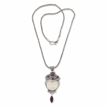 Carved Pendant Necklace with Garnet from Bali - Layonsari