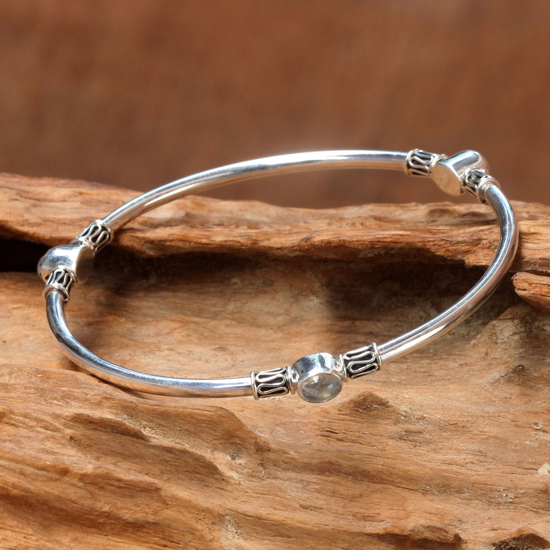Silver 925 Bangle Bracelet with Rainbow Moonstone (large) - Harmony of Three