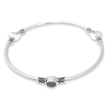 Silver 925 Bangle Bracelet with Rainbow Moonstone (large) - Harmony of Three