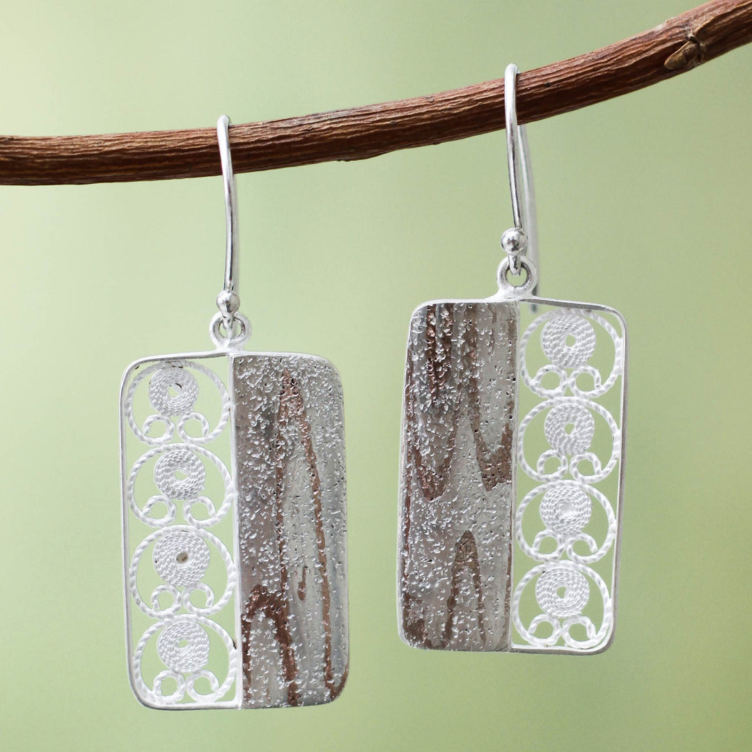 Handmade Andean Sterling Silver Filigree Hook Earrings - Bold Contrasts