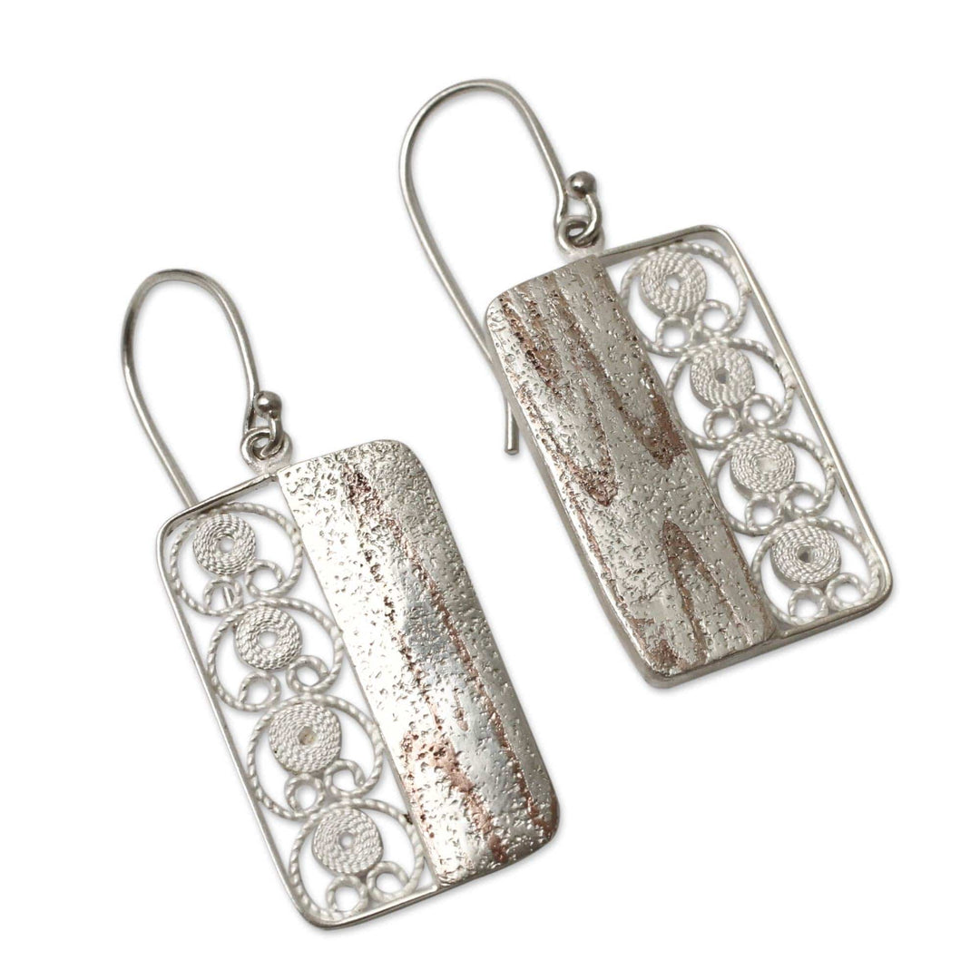 Handmade Andean Sterling Silver Filigree Hook Earrings - Bold Contrasts