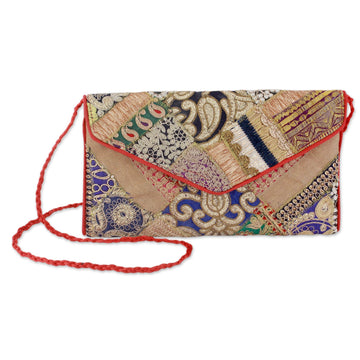 Embroidered Beaded Patchwork Purse of Recycled Fabric - Festive Dream