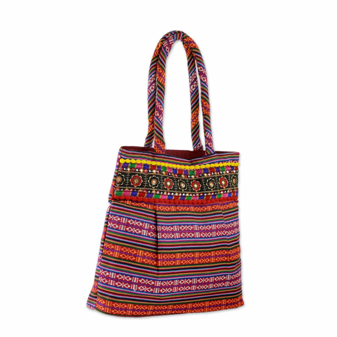 Multicolored Hand-Loomed Cotton Shoulder Bag from India - Rainbow Charm