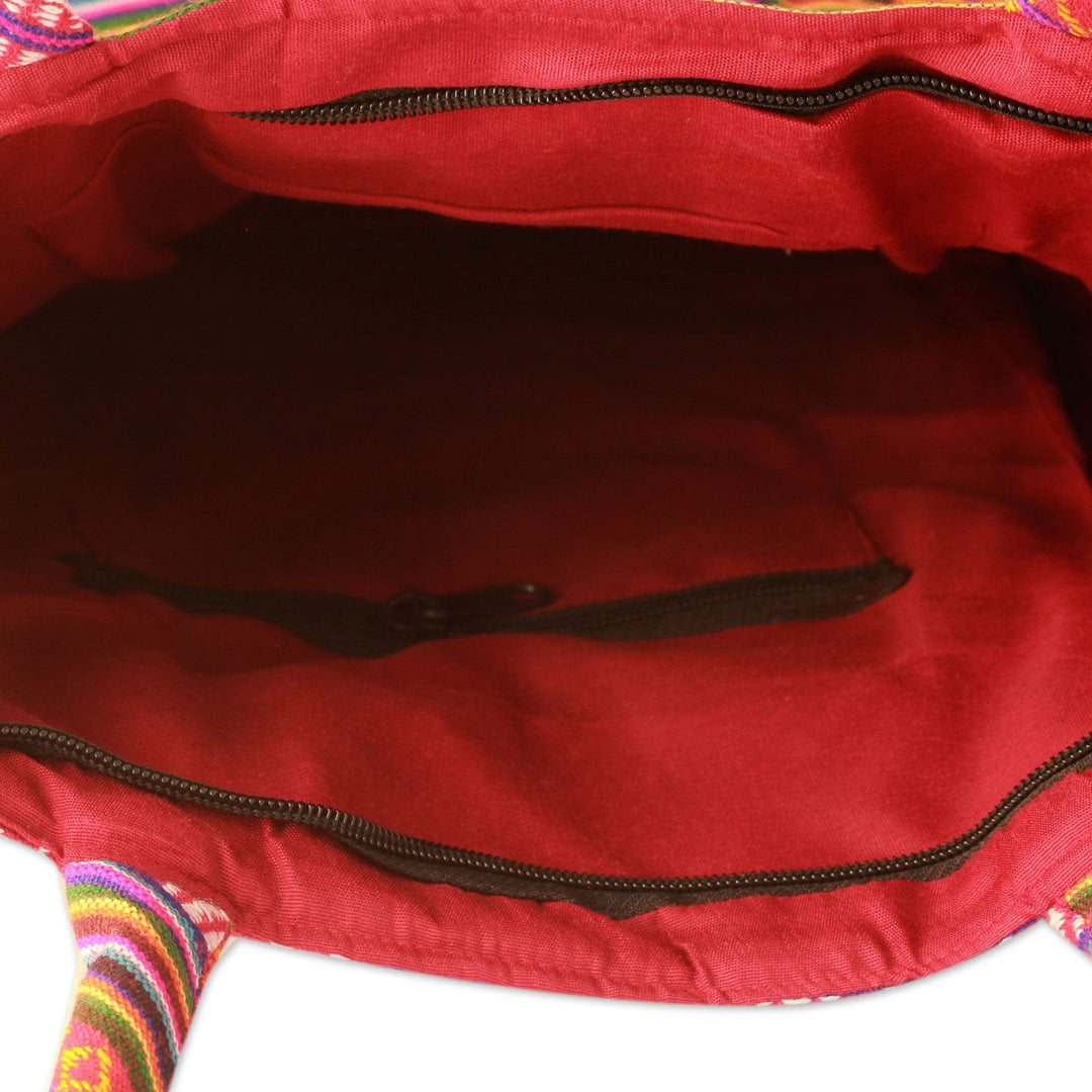 Multicolored Hand-Loomed Cotton Shoulder Bag from India - Rainbow Charm