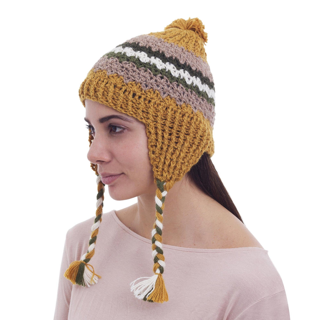 Hand Knit Alpaca Patterned Chullo Hat with Earflaps - Andes Charisma