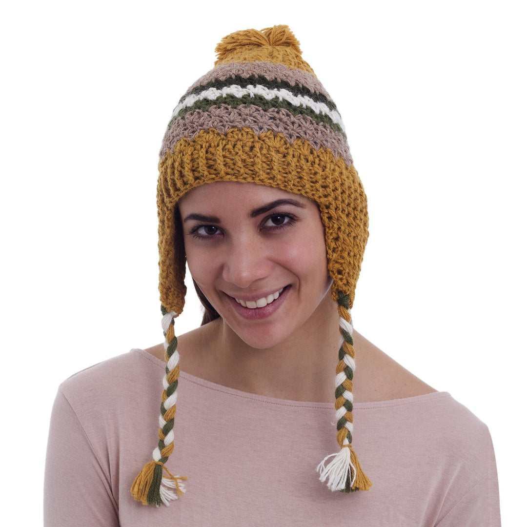Hand Knit Alpaca Patterned Chullo Hat with Earflaps - Andes Charisma