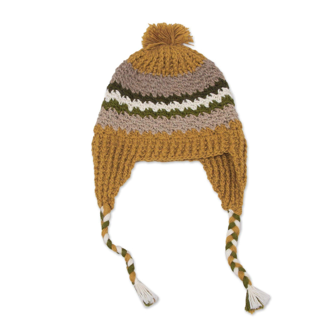 Hand Knit Alpaca Patterned Chullo Hat with Earflaps - Andes Charisma