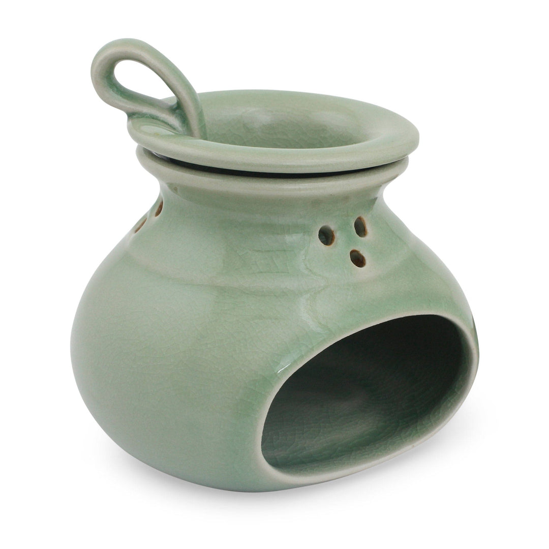 Green Celadon Ceramic Oil Warmer from Thailand - In Harmony