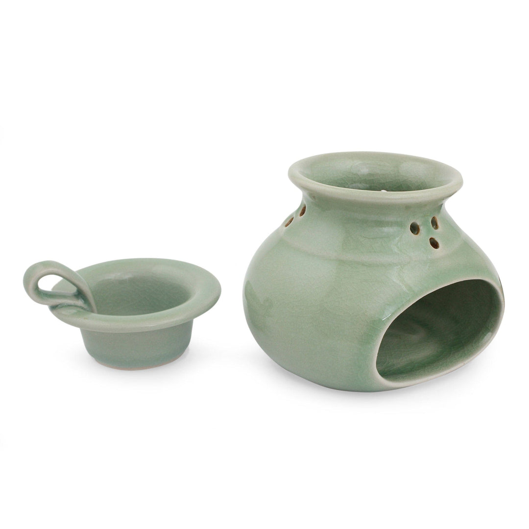 Green Celadon Ceramic Oil Warmer from Thailand - In Harmony