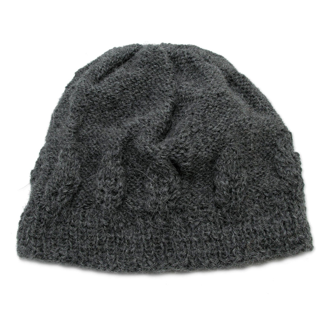 Charcoal Grey Hand Knitted 100% Alpaca Hat from Peru - Arequipa Grey