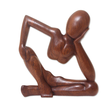 Handmade Brown Wood Wall Sculpture of Relaxed Figure - Relaxing Artisan