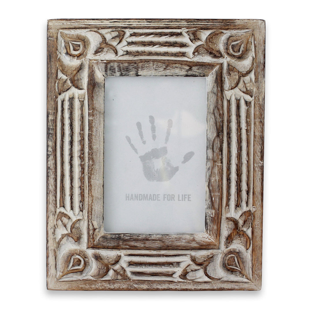 Hand Carved Wooden Photo Frame with Antiqued Finish (4x6) - Moradabad Memories