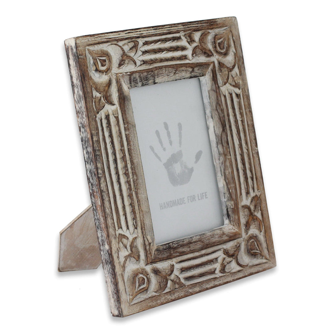 Hand Carved Wooden Photo Frame with Antiqued Finish (4x6) - Moradabad Memories