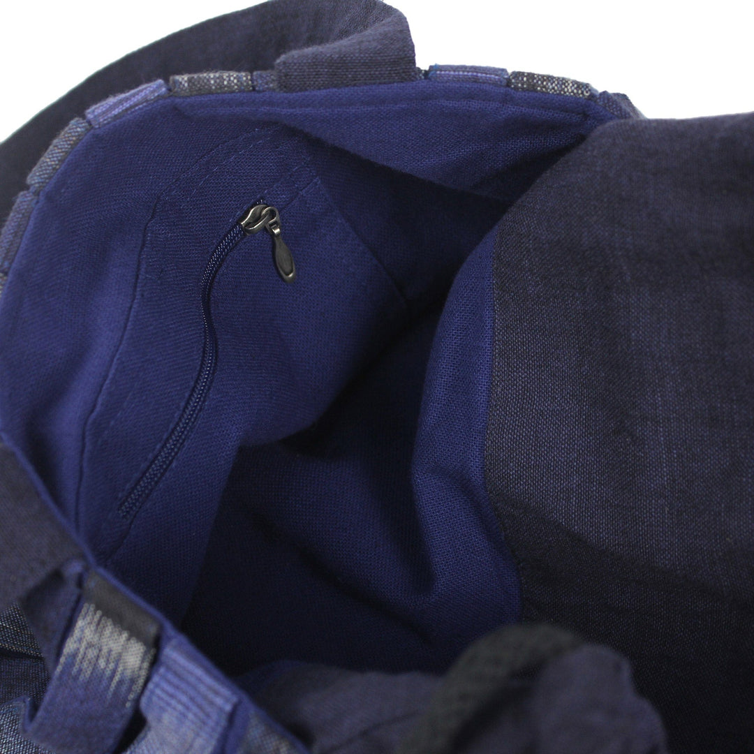 Hand Woven Cotton Shoulder Bag in Blue and Black - Orient Blue
