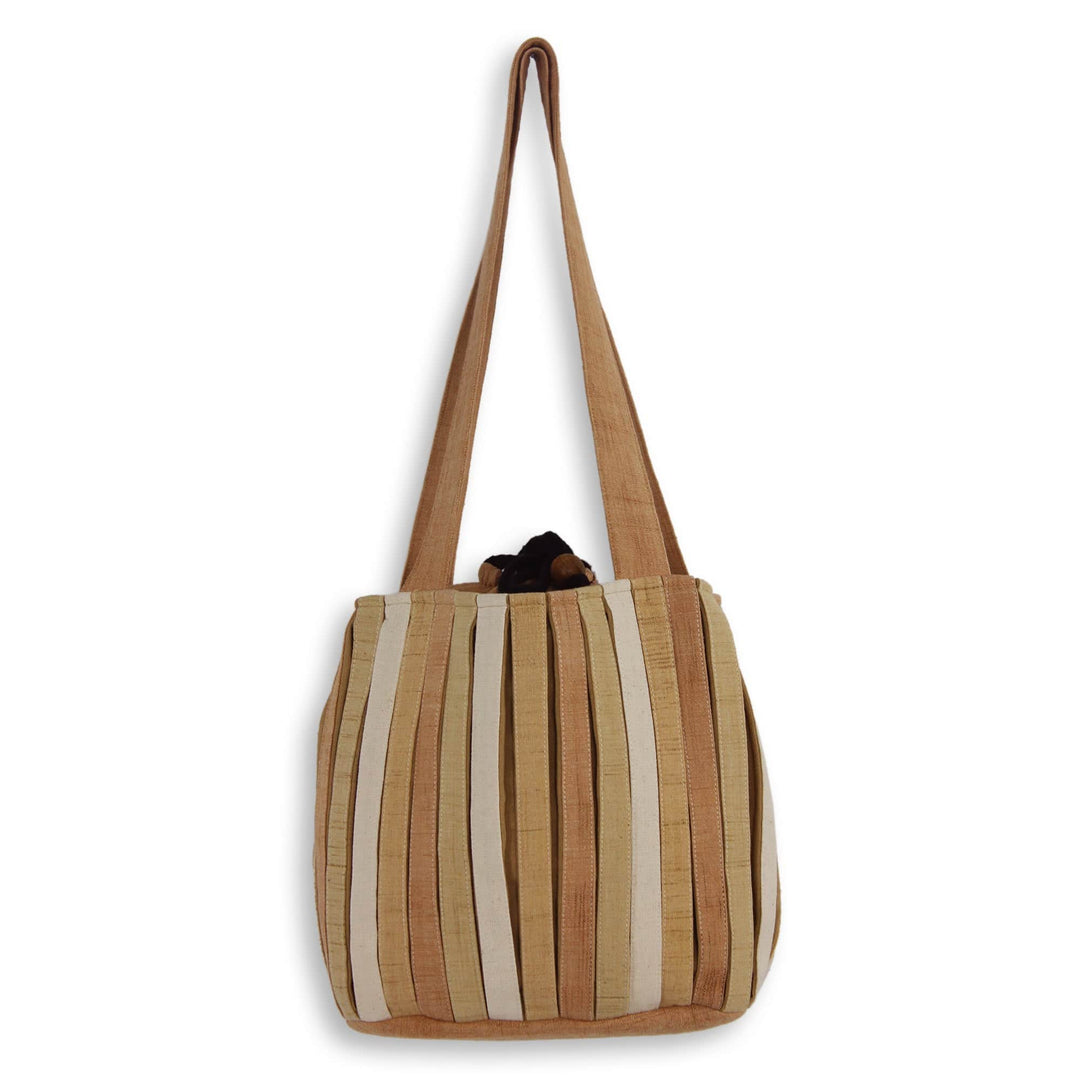 Hand Woven Wool Shoulder Bag with 3 Pockets in Brown and Tan - Orient Tan