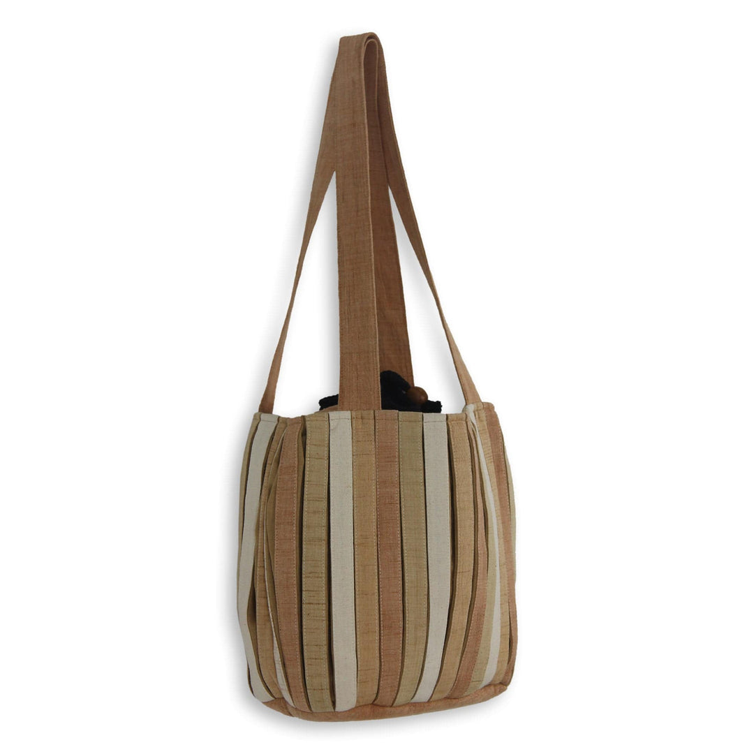 Hand Woven Wool Shoulder Bag with 3 Pockets in Brown and Tan - Orient Tan