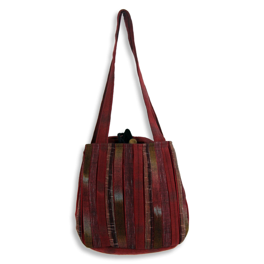 Hand Woven Red Ikat Style Cotton Shoulder Bag with Pockets - Orient Red