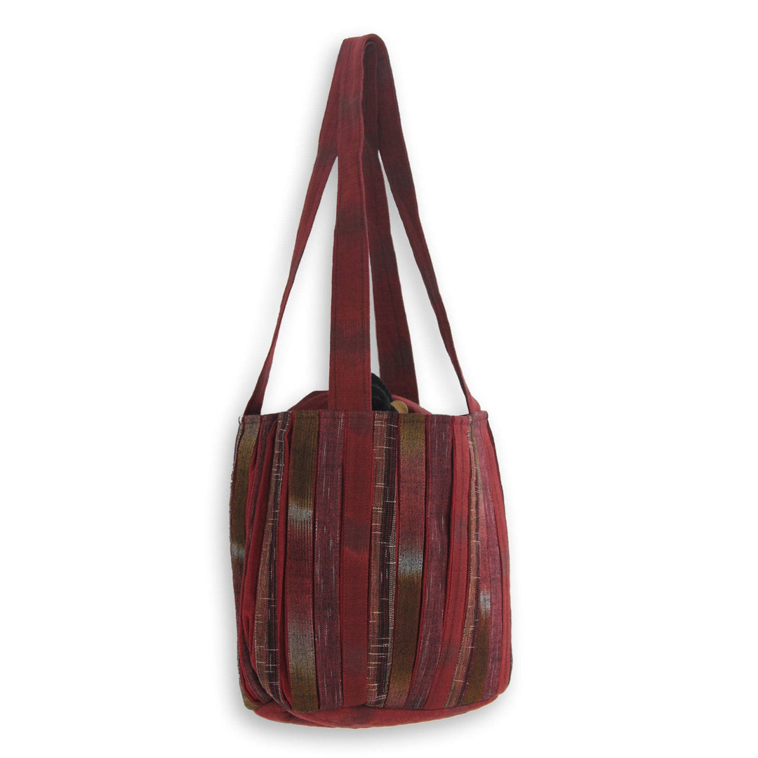 Hand Woven Red Ikat Style Cotton Shoulder Bag with Pockets - Orient Red
