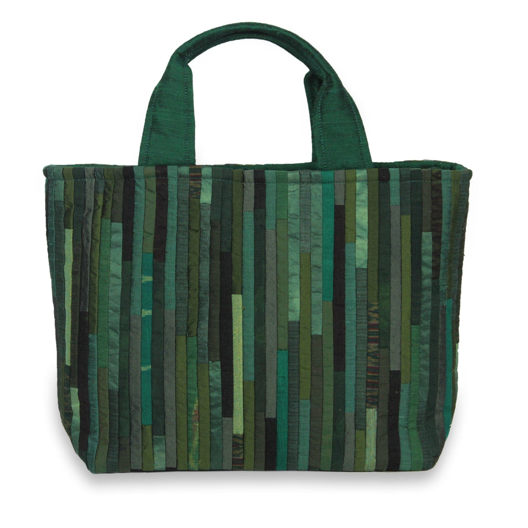 Hand Woven Silk Hill Tribe Tote Bag in Green - Exotic Green