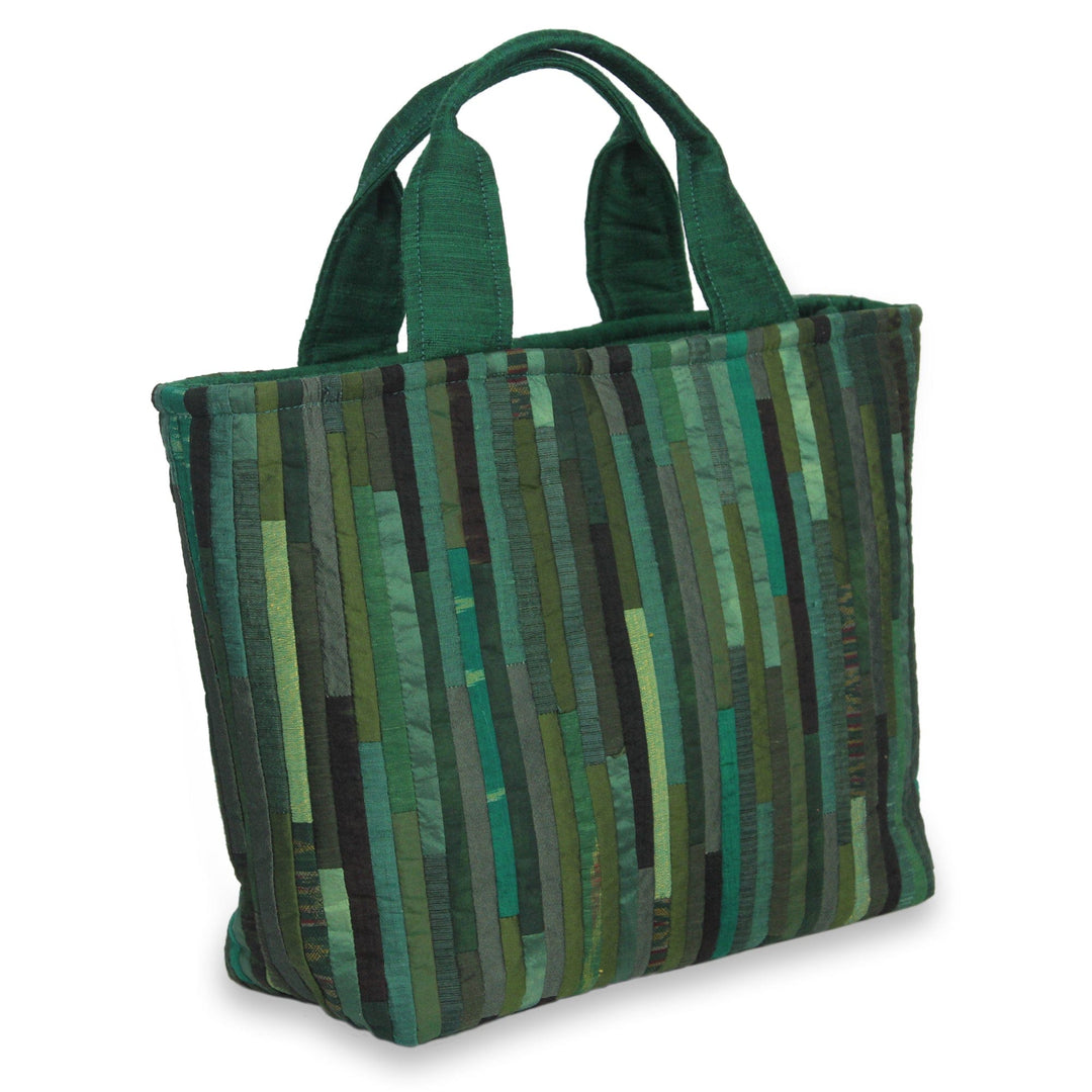 Hand Woven Silk Hill Tribe Tote Bag in Green - Exotic Green