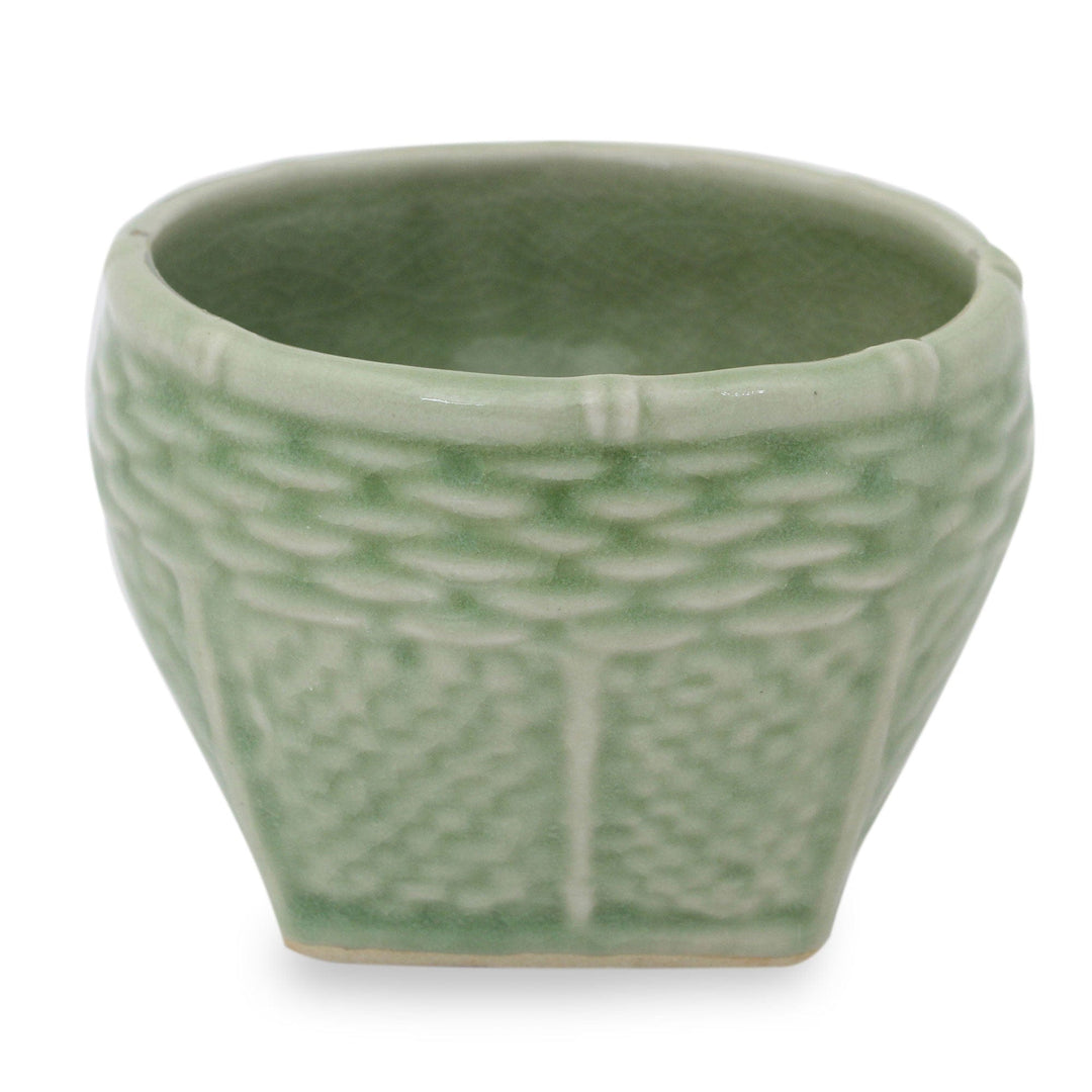 Light Green Celadon Ceramic Vase with Basket Shape (Small) - Basket