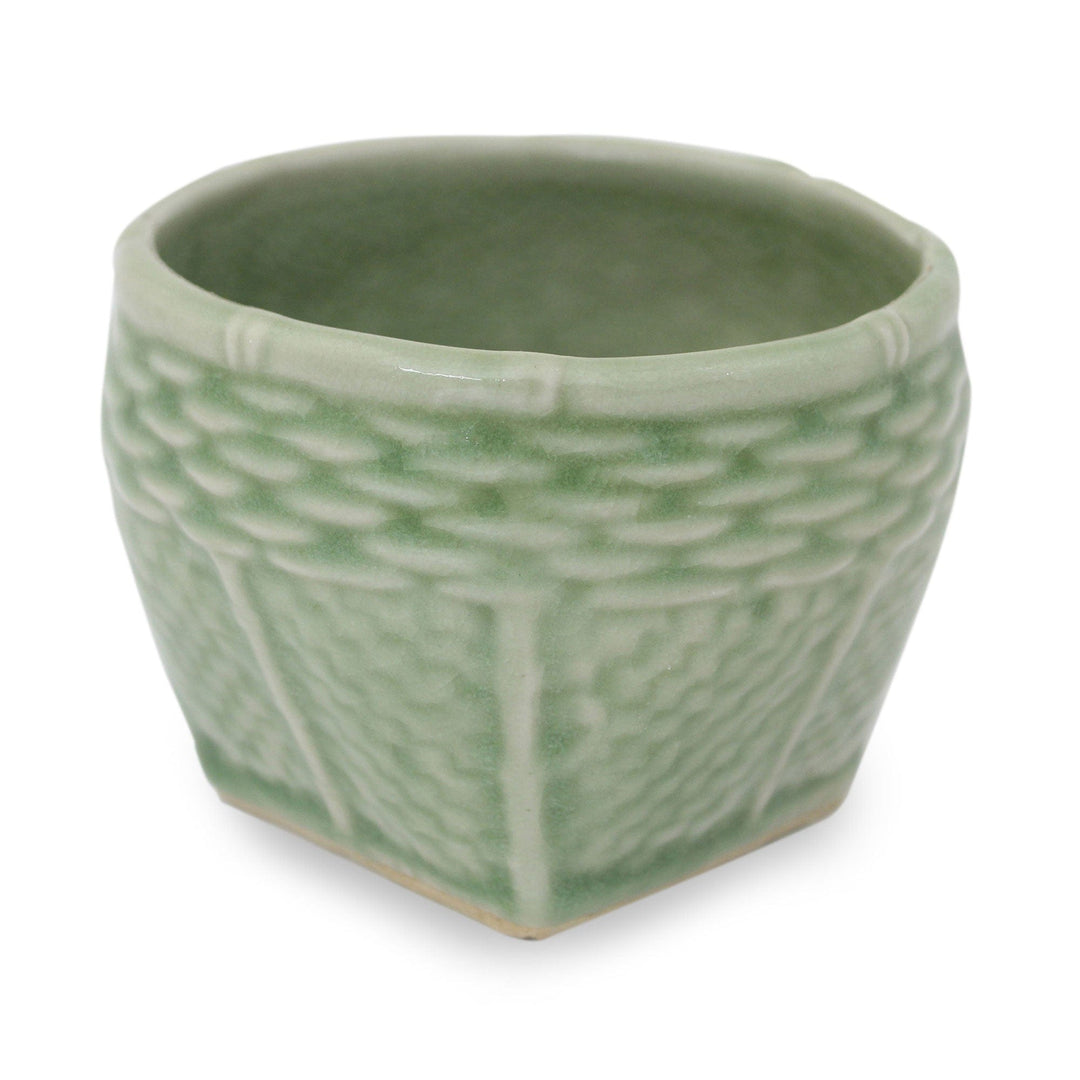 Light Green Celadon Ceramic Vase with Basket Shape (Small) - Basket