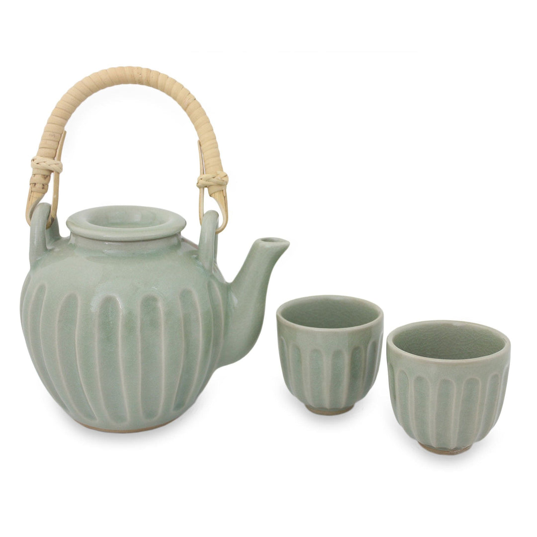 Handmade Thai Ceramic Tea Set in Green Celadon (Set for 2) - Thai Jade