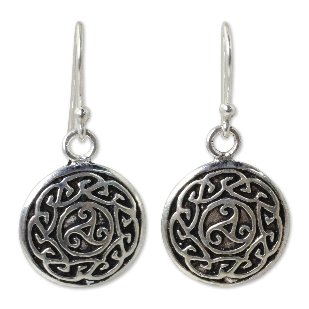 Free Trade Celtic Motif Round Silver Earrings from Thailand - Sister Goddess