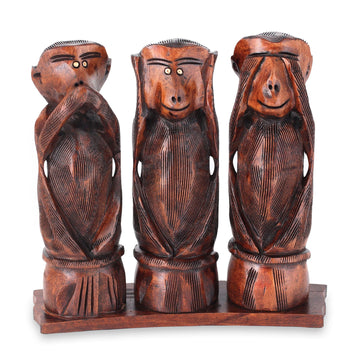 See No Evil Hear No Evil Speak No Evil Wood Statuette Trio - Three Wise Monkeys