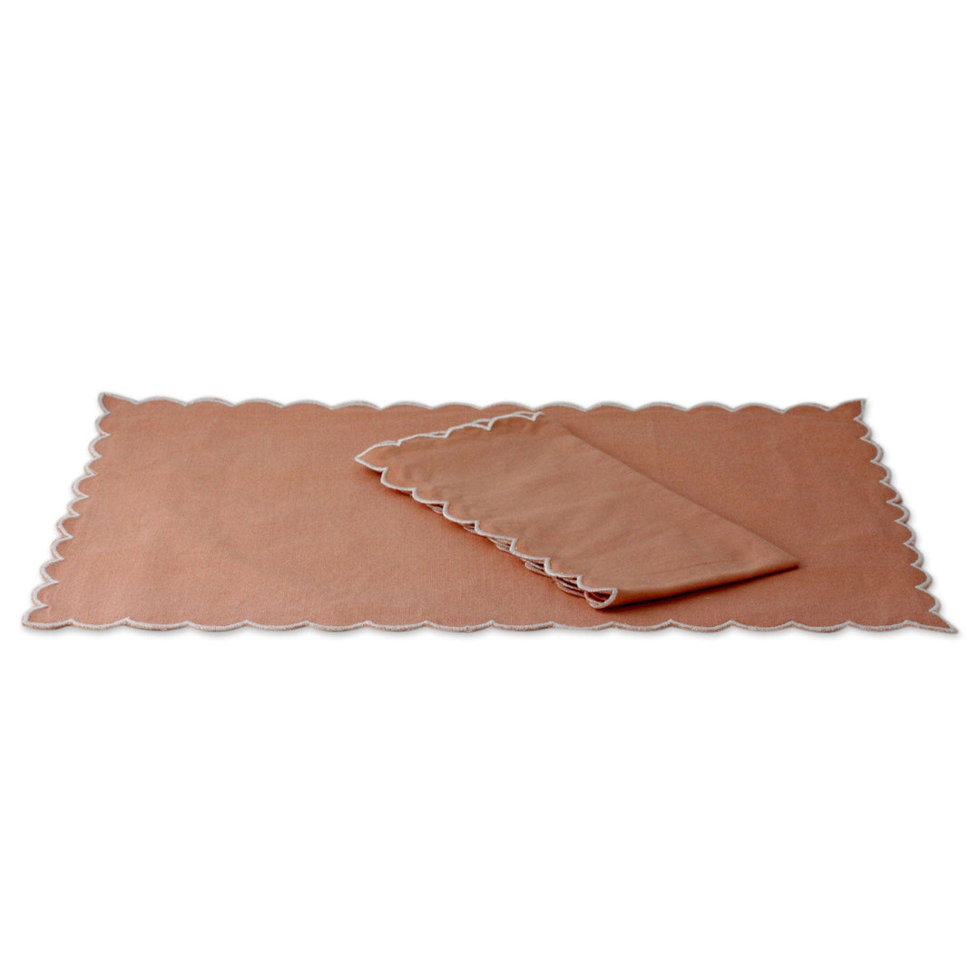 Peach Color 12-pc Cotton Placemat and Napkin Set for 6 - Peach Holiday