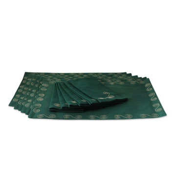 Artisan Made Green Cotton Placemats and Napkins (Set of 6) - Majestic Green