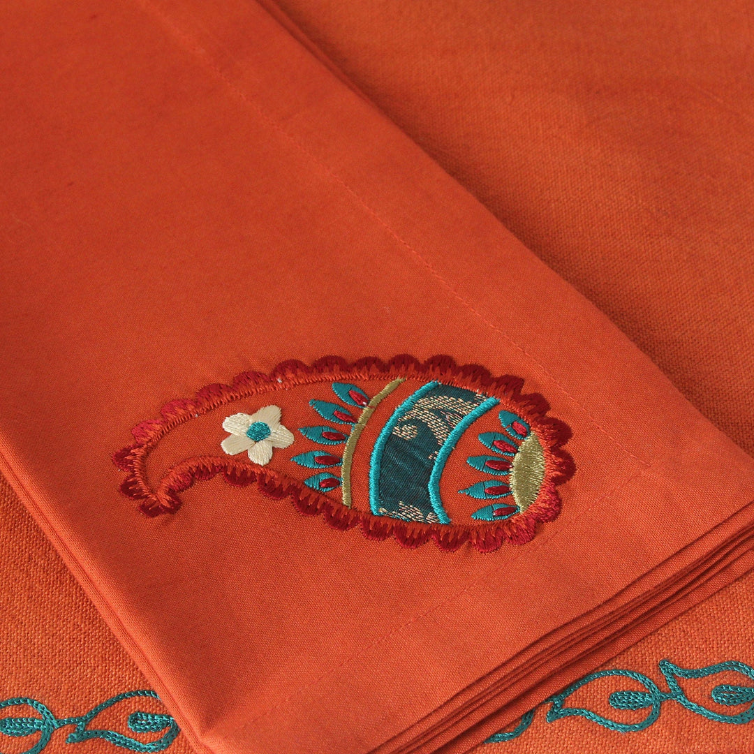 Orange Cotton Paisley Napkin and Placemats (Set of 6) - Sunset Paisley