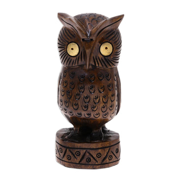 Antiqued Wood Bird Statuette Carved by Hand in - Vigilant Owl