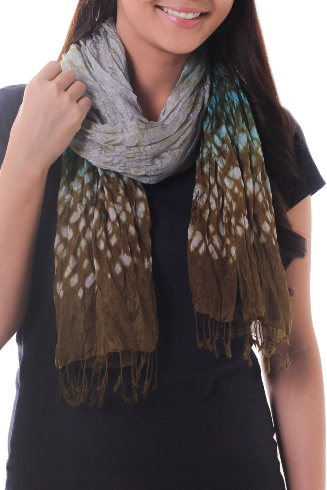 Blue Green Ombre Tie Dye Crinkled Scarf Crafted by Hand - Fabulous Tropics
