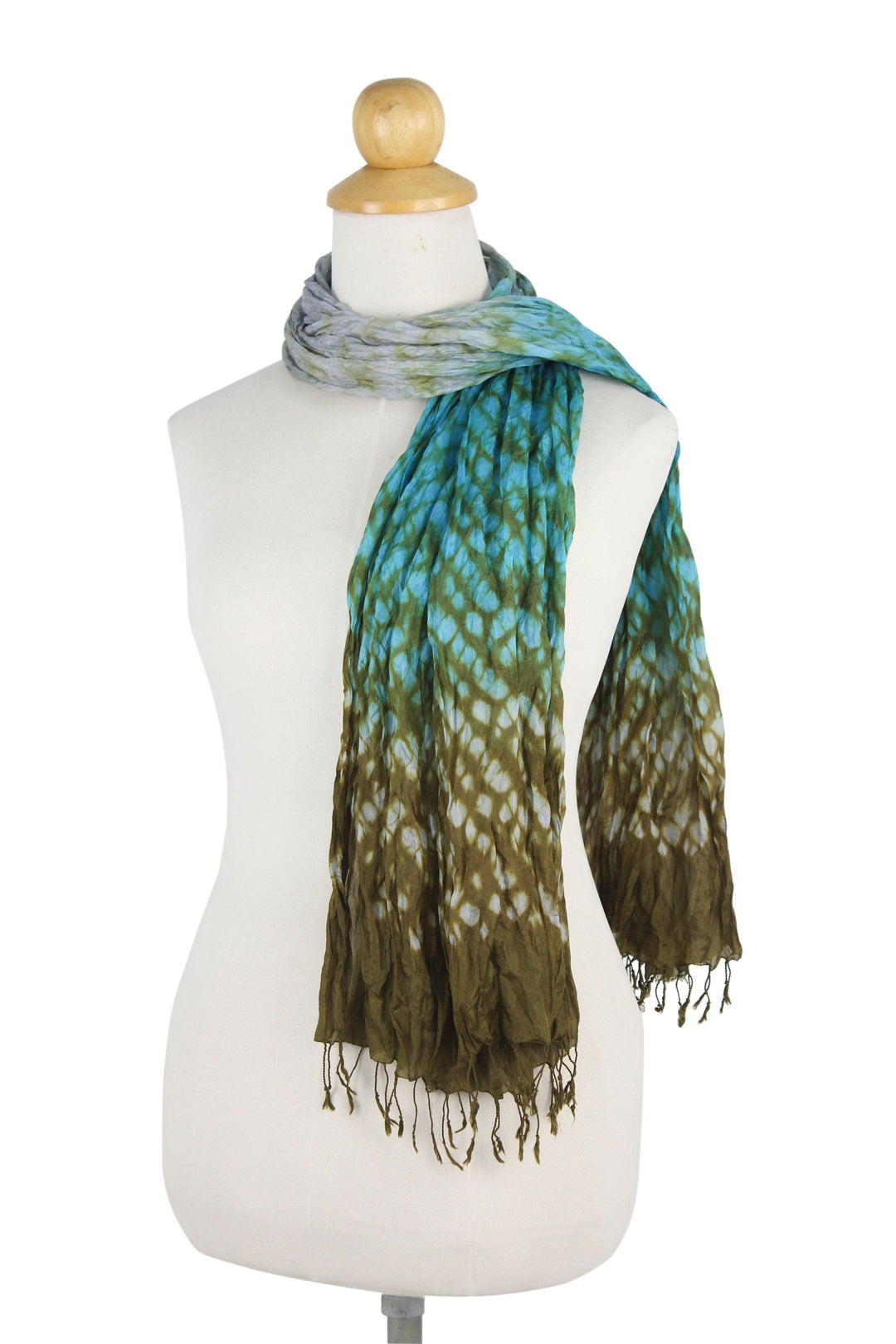 Blue Green Ombre Tie Dye Crinkled Scarf Crafted by Hand - Fabulous Tropics