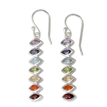 Seven-Gemstone Dangle Earrings in 925 Sterling Silver - Chakra Balance