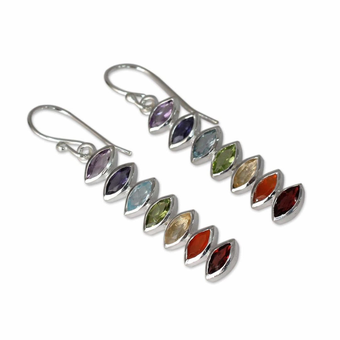 Seven-Gemstone Dangle Earrings in 925 Sterling Silver - Chakra Balance