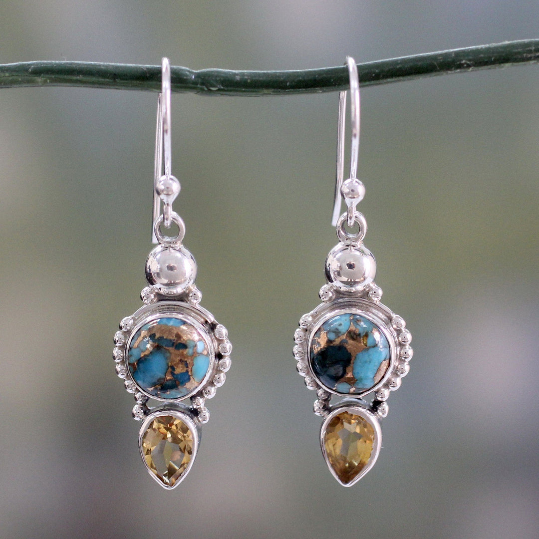 Hand Crafted Citrine and Sterling Silver Dangle Earrings - Summer Sunset