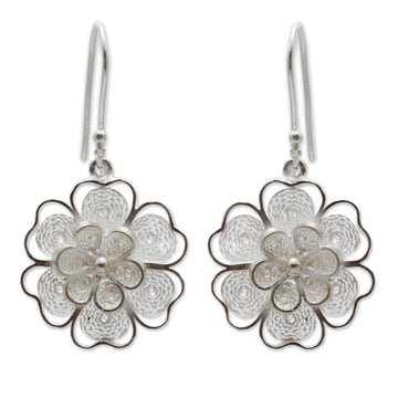 Artisan Crafted Sterling Filigree Peruvian Flower Earrings - Filigree Jasmine