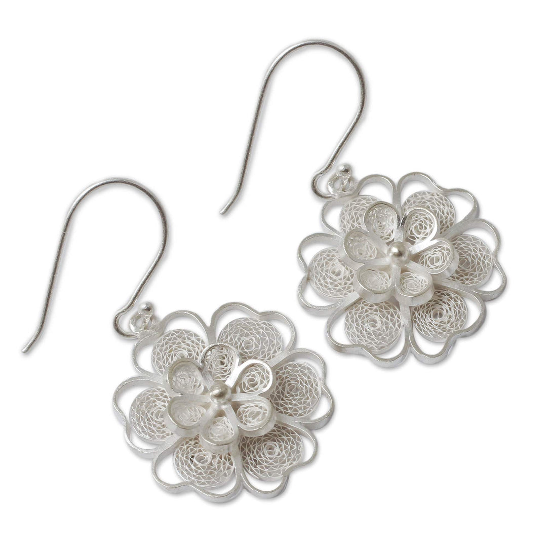 Artisan Crafted Sterling Filigree Peruvian Flower Earrings - Filigree Jasmine