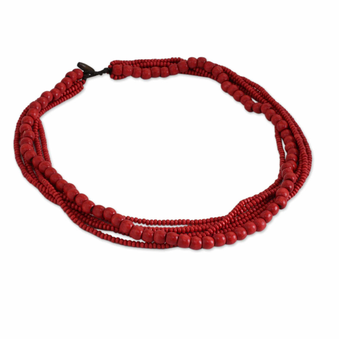 Fair Trade Long Wood Beaded Necklace in Bright Red - Cabana Dance