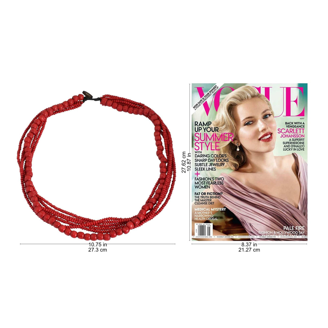 Fair Trade Long Wood Beaded Necklace in Bright Red - Cabana Dance