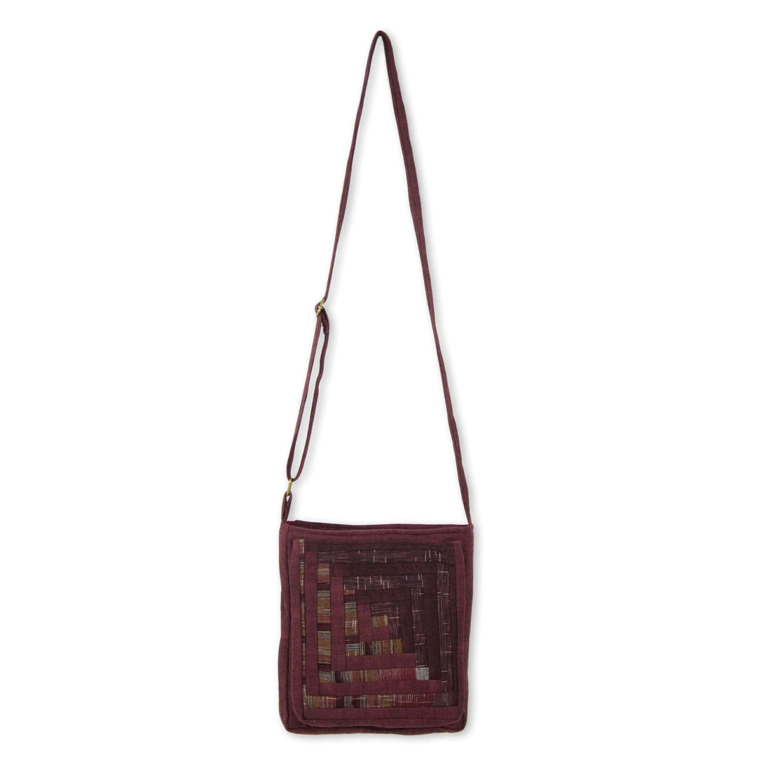 Thai Applique Red Cotton Shoulder Bag with 3 Pockets - Red Siam