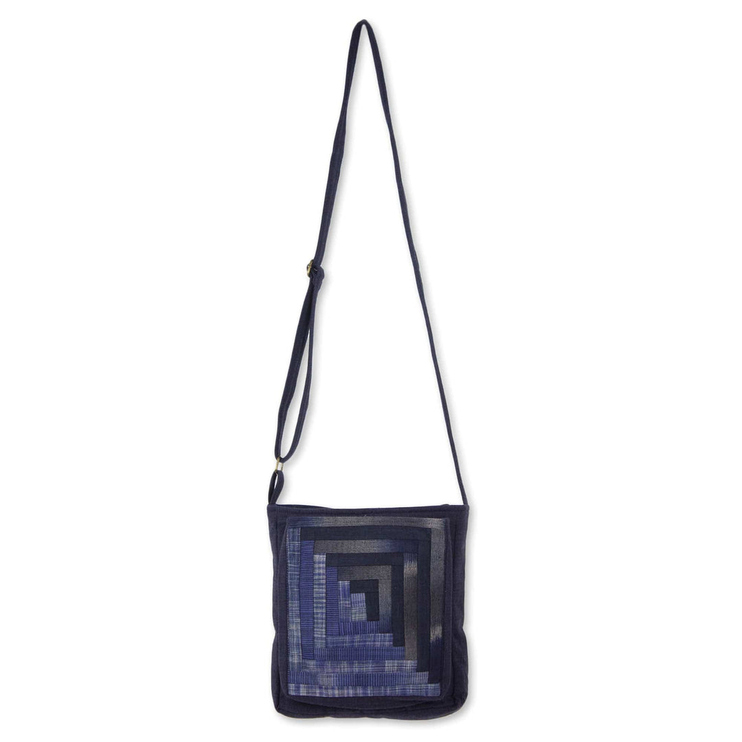 Blue Cotton Thai Applique Shoulder Bag with 3 Pockets - Blue Siam