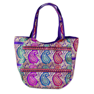 Multicolored Brocade Shoulder Bag by Indian Artisan - Paisley Parade